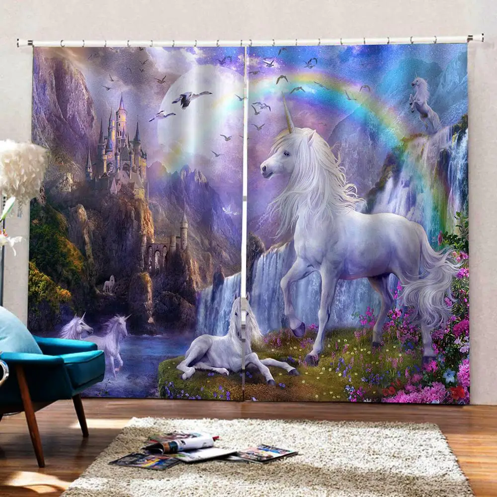 Белая лошадь 3D занавес Роскошная затемненная оконная занавеска гостиная дети s