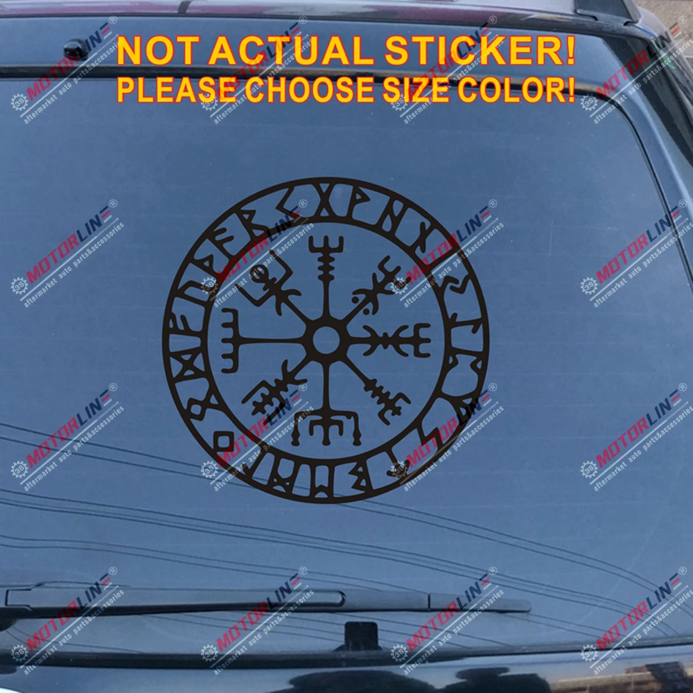 Черный Vegvisir Viking Рунический компас Наклейка Стикер Викинг один скандинавский норвежский винил - Название цвета: Черный