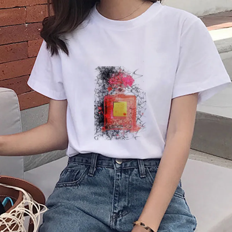 

Summer 2020 Short Sleeve White 90S Harajuku T-shirt Vogue Top Brand Women Women's T-shirt Perfume Bottle Printing Design T-shirt