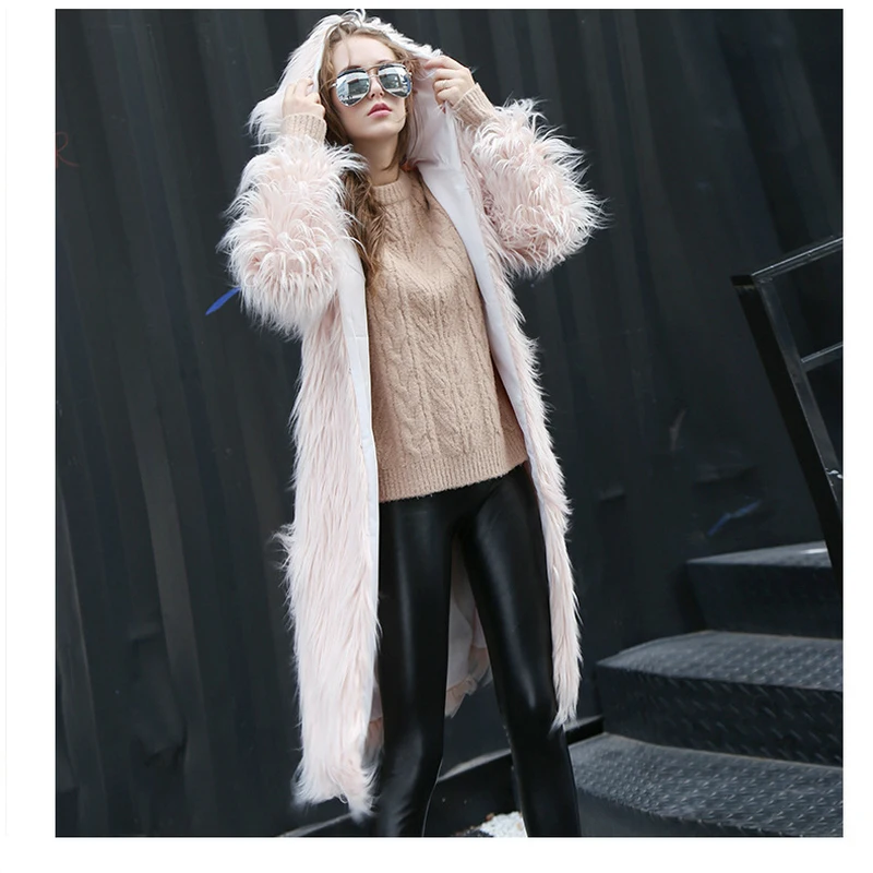 Осенне зимнее новое пальто из искусственного меха темно зеленое лисы Женское