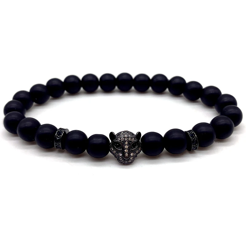 2020 Fashion New Black Crown Leopard Men Bracelet 8mm Stone Matte Bead For Jewelry Gift | Украшения и аксессуары