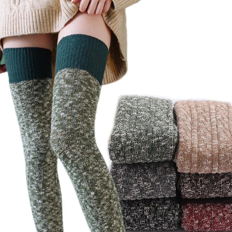 

Ladies Winter Stockings Warm Knitting Socks Over the Knee Sexy Snowflake Pattern Stockings