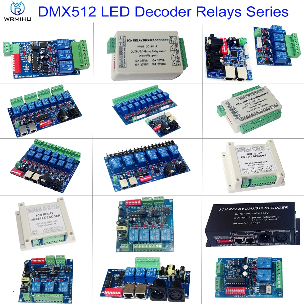 3CH 4CH 8CH 12CH 16CH Relay Switch RGB Controller LED DMX512 Decoder Controller Dimmer DC12V AC110-220V For Led Strp Lights Lamp