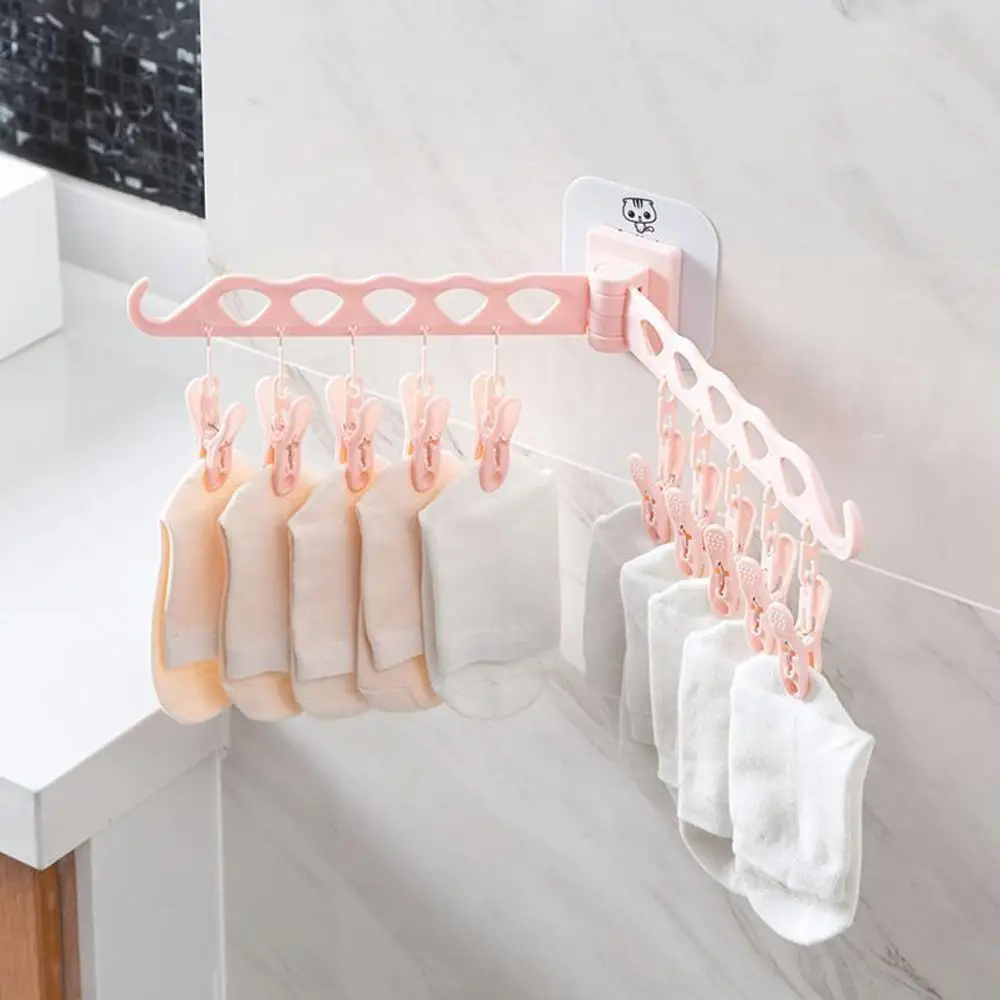 

Multi-functional Self-adhesive Clothes Hanger Plastic 10 Clips Clothes Rack Bra Socks Sundry Folding Wall-Mounted Clothes Hanger