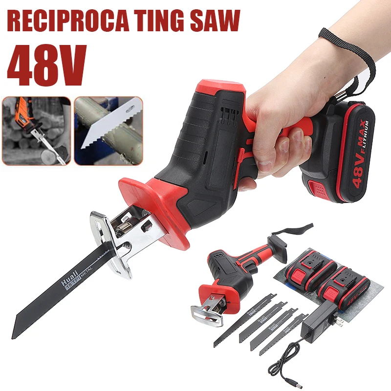 

48V Electric Wood Metal Reciprocating Saws Cordless Logging Chainsaw With 4 Saw Blades 2 Battery Power Cutting Tool