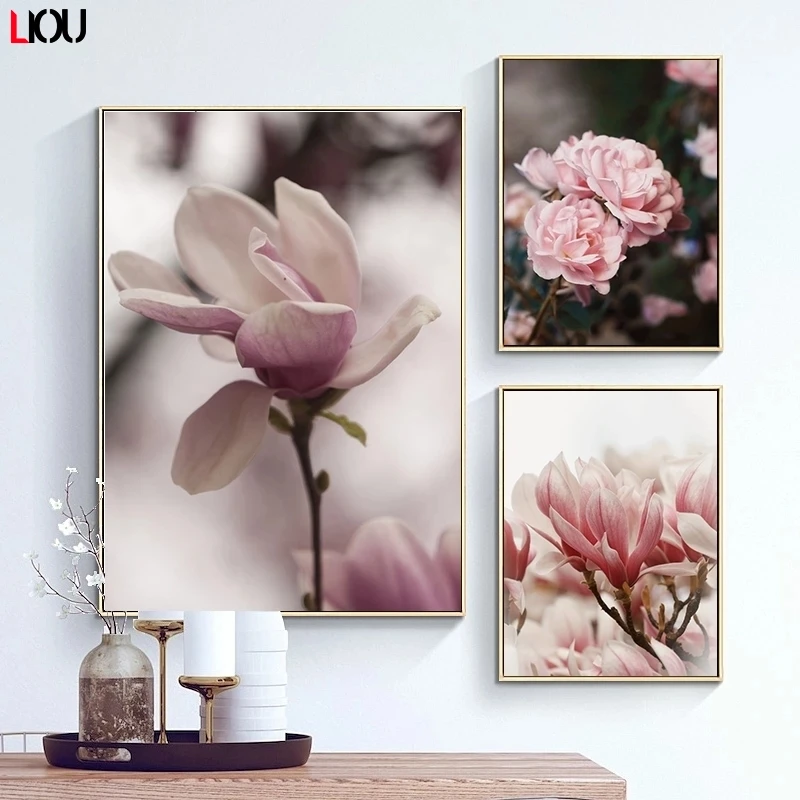 Большие розовые пионы Розовый пион цветок магнолия настенная Картина на холсте