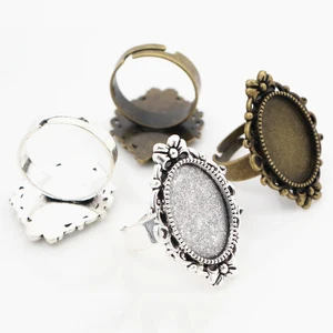 13x18 мм 5 шт античные посеребренные и бронзовые латунные овальные регулируемые настройки кольца пустыеоснование, подходят 13x18 мм стеклянные кабошоны