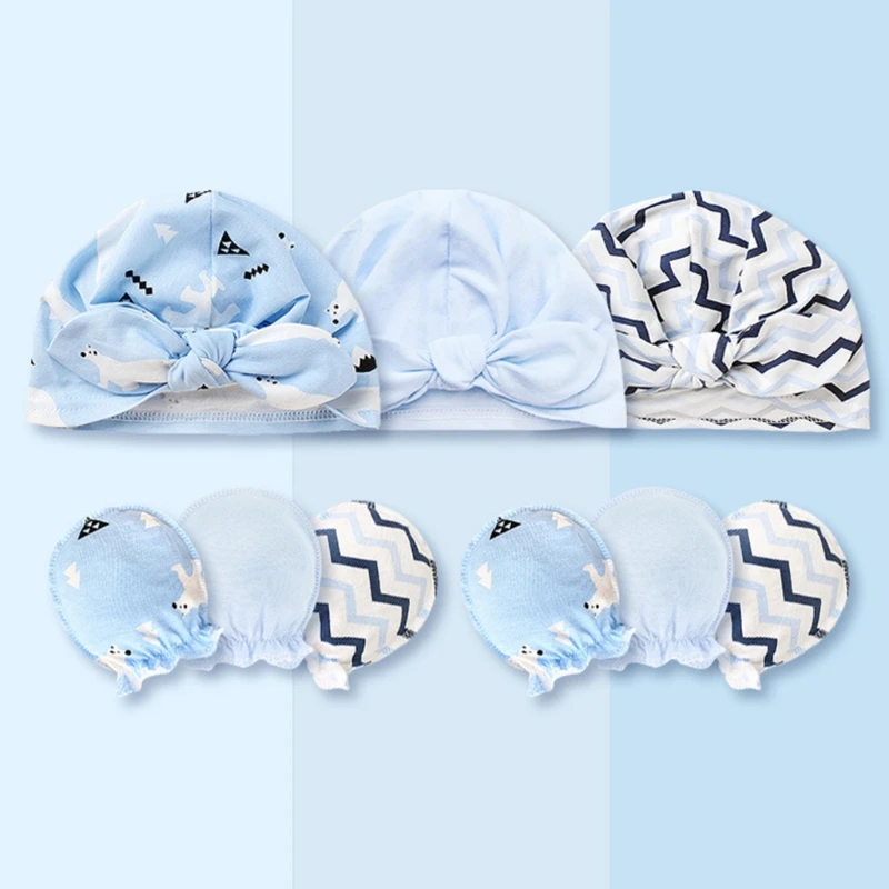 

Baby Anti-scratch Gloves Knotted Hat Set Handguard Cotton Mittens Beanie Kit
