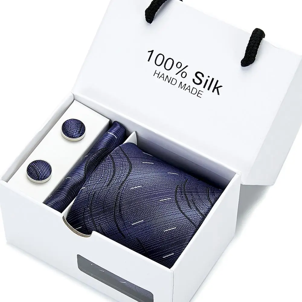 

Комплект мужских галстуков в клетку, очень длинный, размер 145 см х 8 см, синий, Пейсли шёлк-жаккард, для подарочных коробок на свадебную вечери...