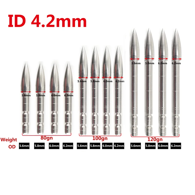 

ID4.2mm OD5.6-6.2mm Archery Arrow Tips Points 80 100 120gr Broadheads for Carbon Shaft Compound Recurve Bow Hunting