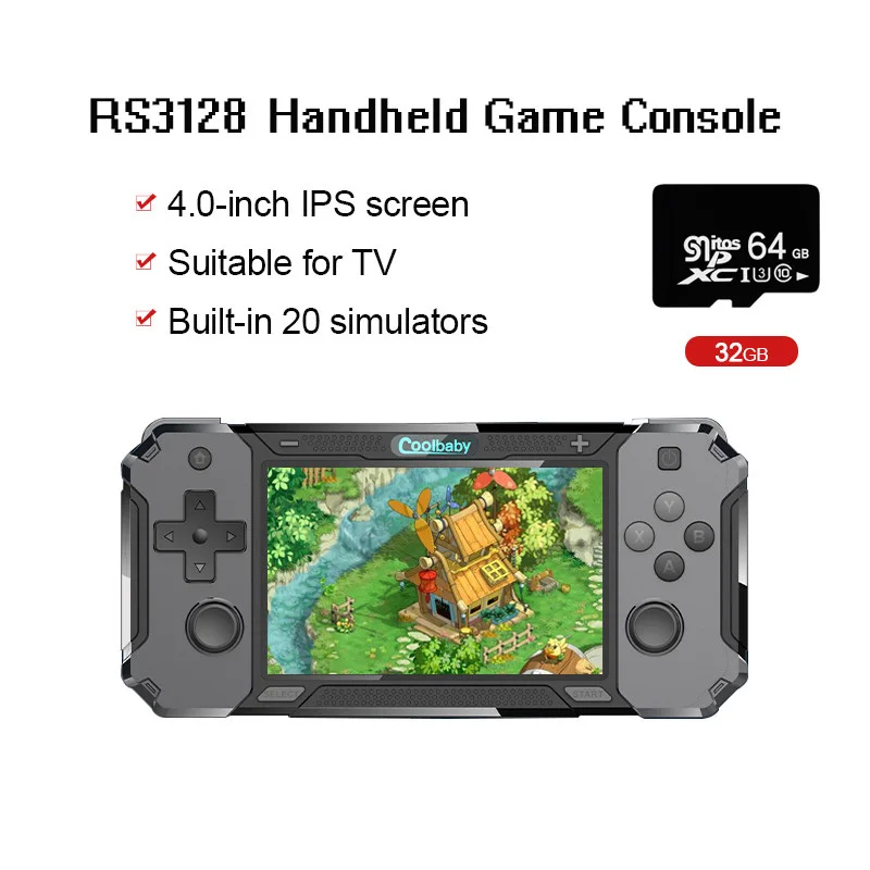 Портативная игровая консоль RS3128 в стиле ретро, 4,0 дюймовый IPS экран, система с открытым исходным кодом на Android, поддержка видеоигр HD для PSP N64 PS1