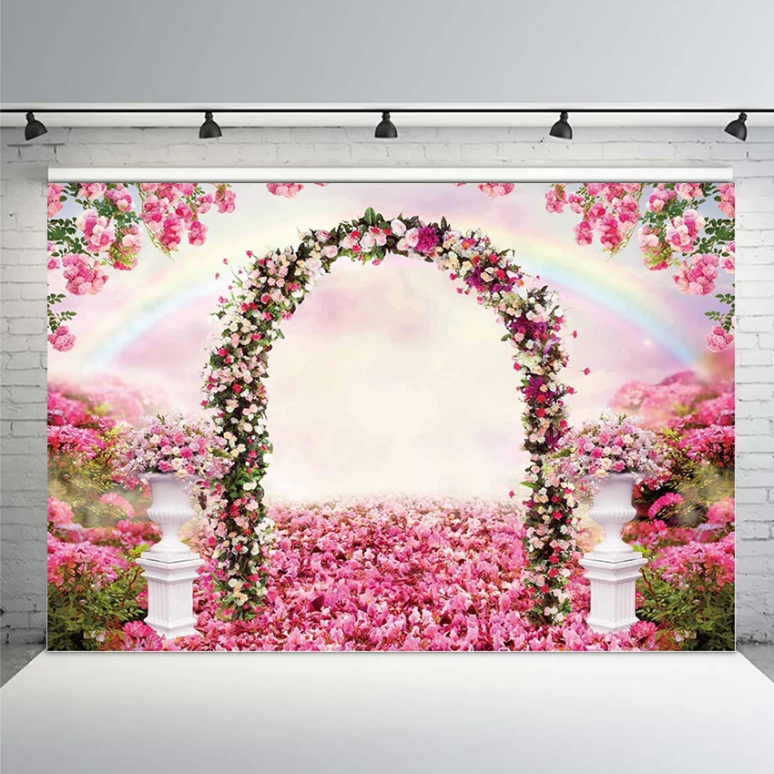 

Spring Flowers Arch Backdrop for Photography Floral Landscape Wonderland Background Wedding Marriage Registration Bridal Shower