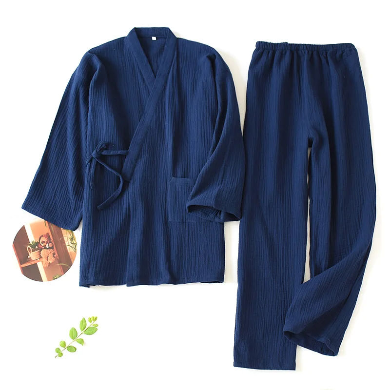 

Men and Women 100% Cotton Pajamas Plus Size Loose Bathrobes V-Neck Kimono Pijama Mujer Three Quarter Sleepwear Couple Sleepwear