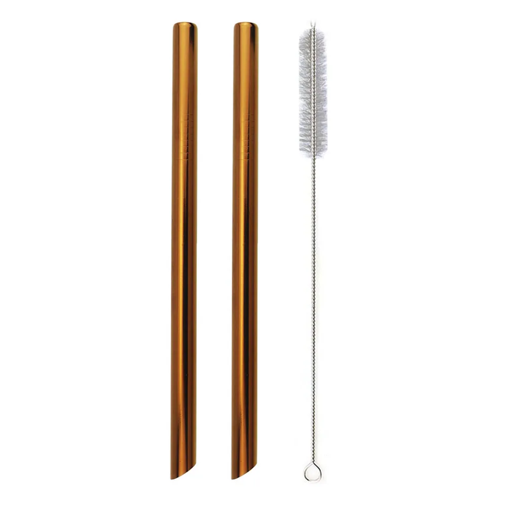 rose gold 2pc 1/2pc 304 Нержавеющая сталь 12 мм соломинкой многоразовые металлическая соломинка острые верхние пузырь Чай Коктейльные трубочки вечерние с чистящая щетка - Цвет: rose gold 2pc