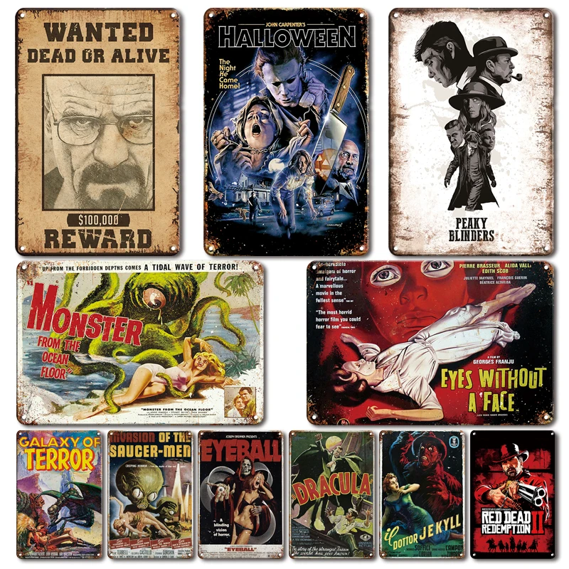 Винтажные ужасные плакат со сценами из фильмов металлические таблички знаки