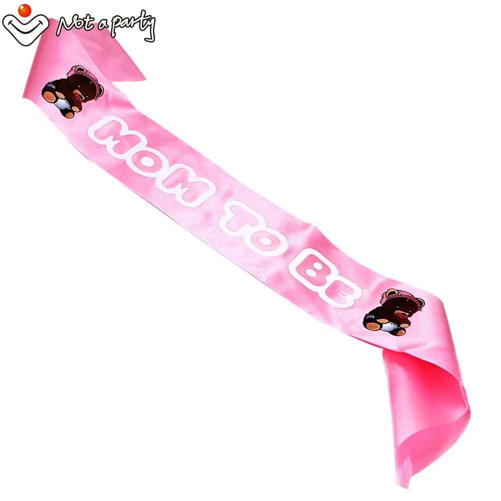 Бледно розовая сатиновая лента для детского душа с изображением медведя мамы