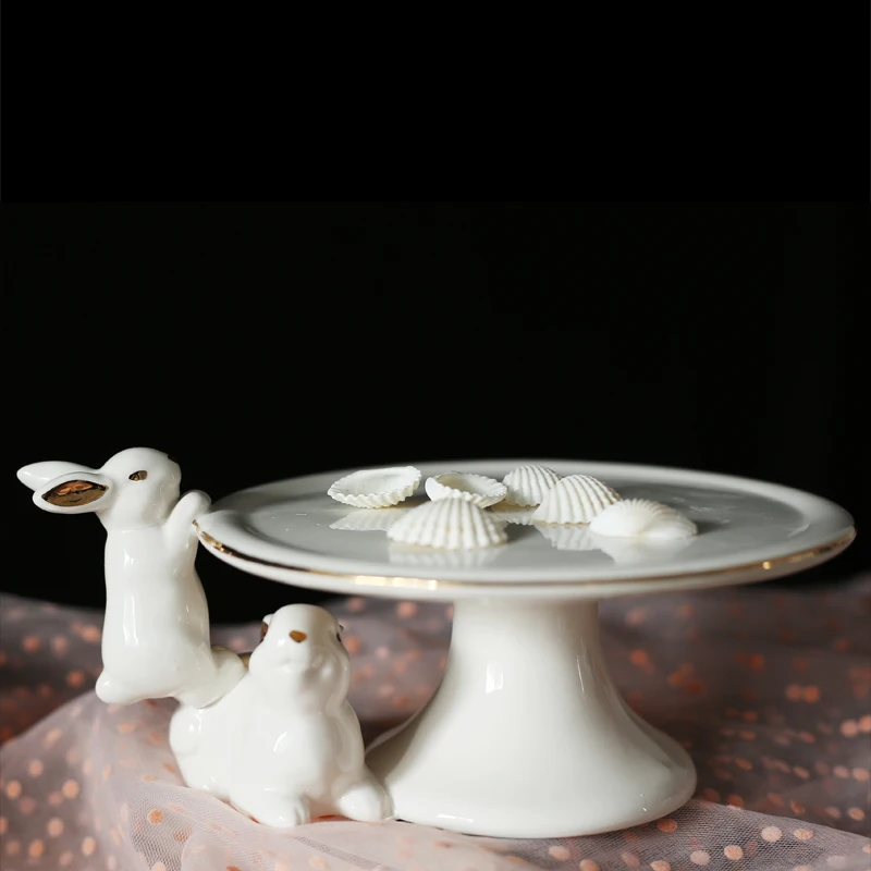 

Nordic Creative Rabbit Ceramic Bowl Jewelry Tray Modern Light Luxury Decoration Ornaments Living Room Display Plate Wedding Gift