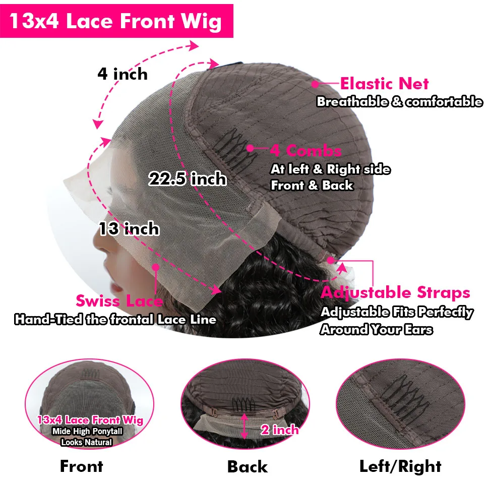 

13X4 Transparent Deep Wave Frontal Closure Wig Deep Wave Curly Lace Front Wig 30 inch Wet And Wavy Lace Front Human Hair Wigs