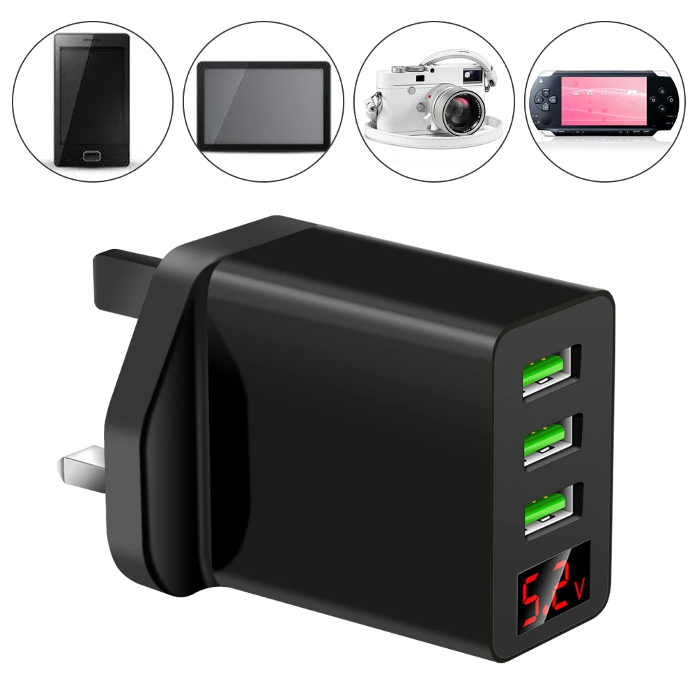 UK EU US Plug 3 Multi-Ports Fast Quick Charger USB Hub Wall Adapter Universal LED Display Portable Transformer Power Supply | Электроника