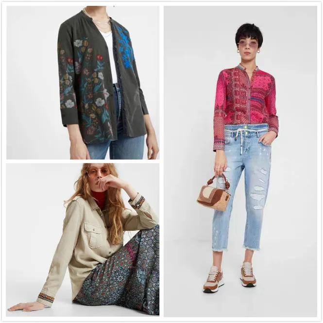 

Дизайнерская блузка с v-образным вырезом в испанском стиле с принтом ручной работы, 2020