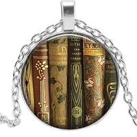 2020 new fashion necklace glass dome vintage library and book pendant necklace student teacher and librarians necklace