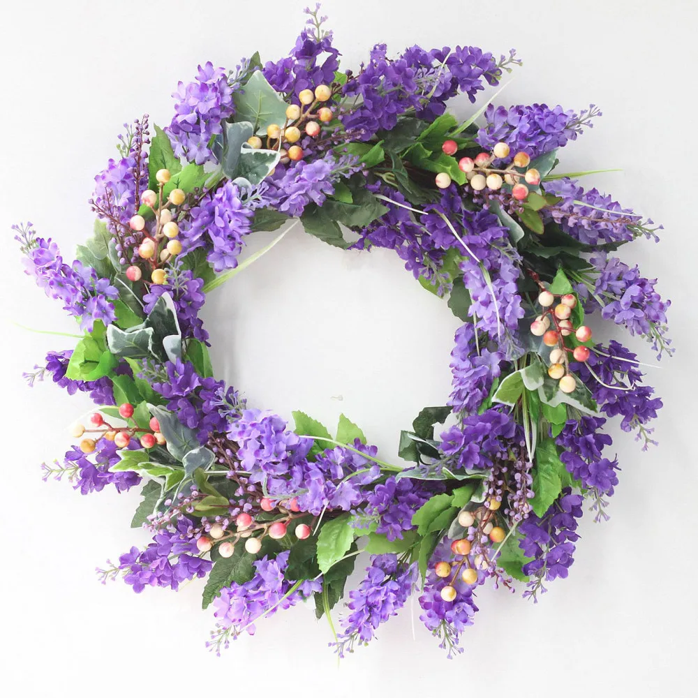 

Имитация лаванды, уникальный дизайн венка для входной двери, искусственные цветы, 50 см, искусственные украшения для стены, окна вечерние веч...