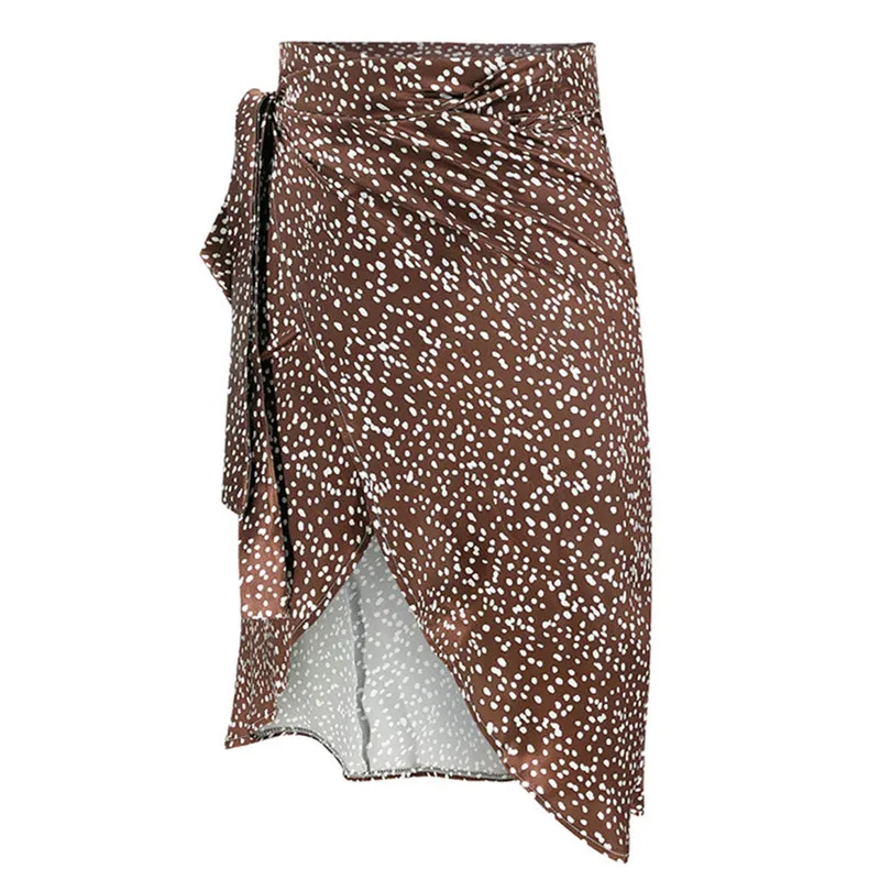 

Women Lady Bandage Wraps Skirts Summer High waist Party Casual Bandage Tie up Dots Printing Asymmetric Skirt High street Clothes