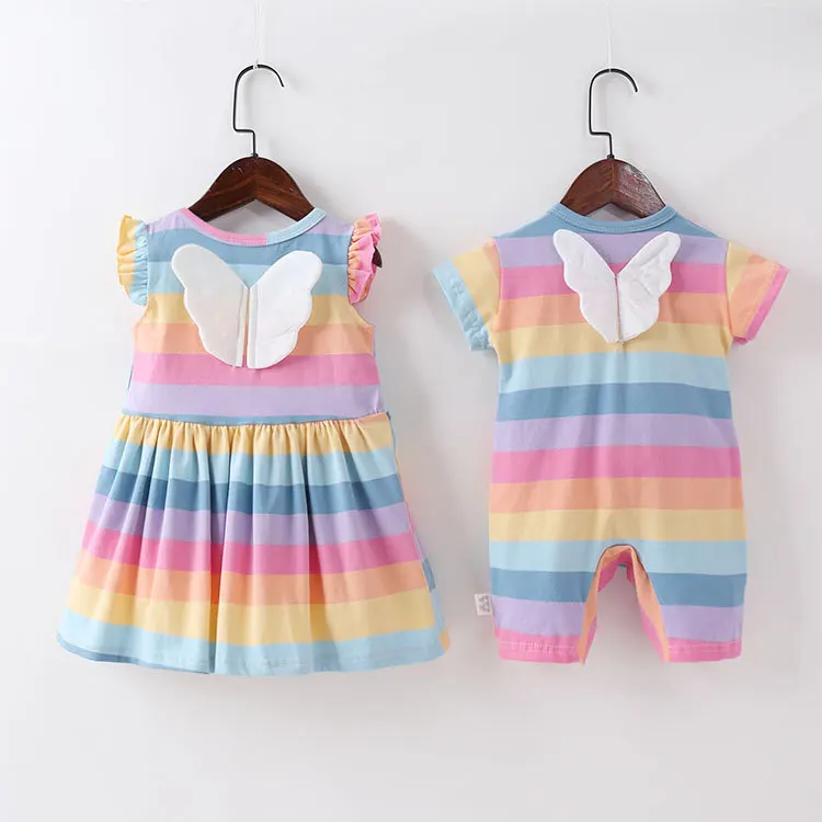 Новое милое Радужное платье для маленьких девочек комбинезон с 3D крыльями