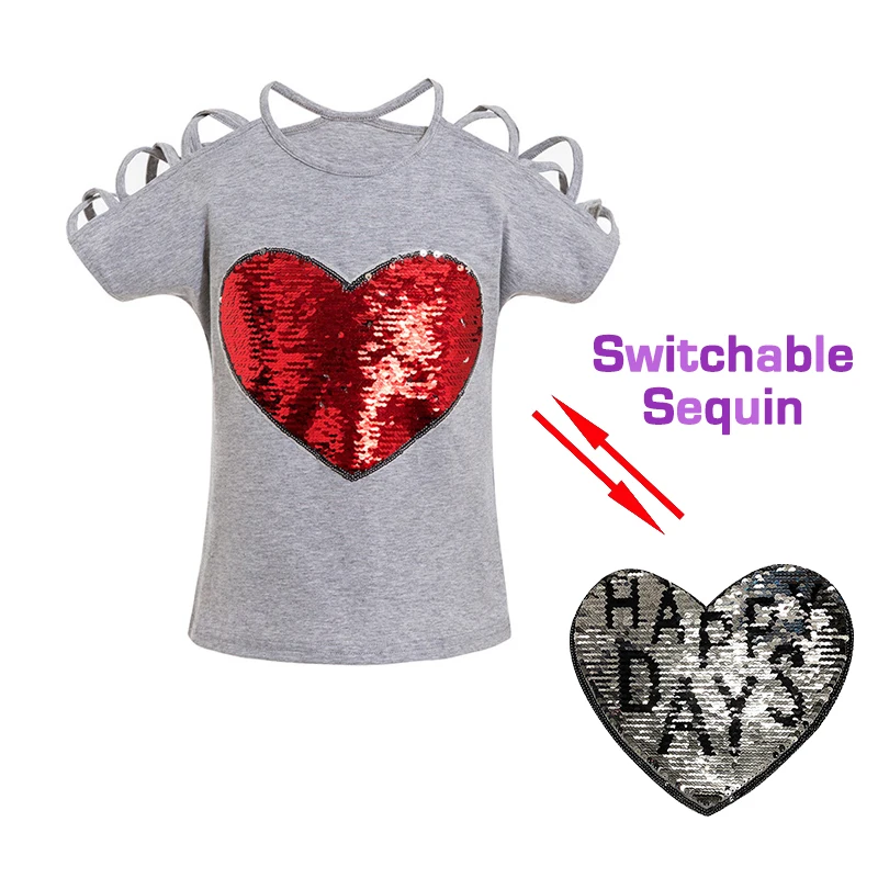 Детская Хлопковая футболка с блестками на возраст от 2 до 9 лет|Тройники| |