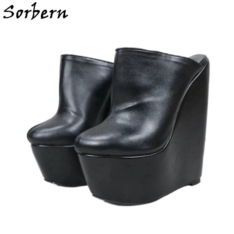 

Sorbern Black Women Pump Mules Wedge High Heel Platform Heeled Shoes Pointy Toes Slip On Desinger Shoes Plus Size Women Shoes