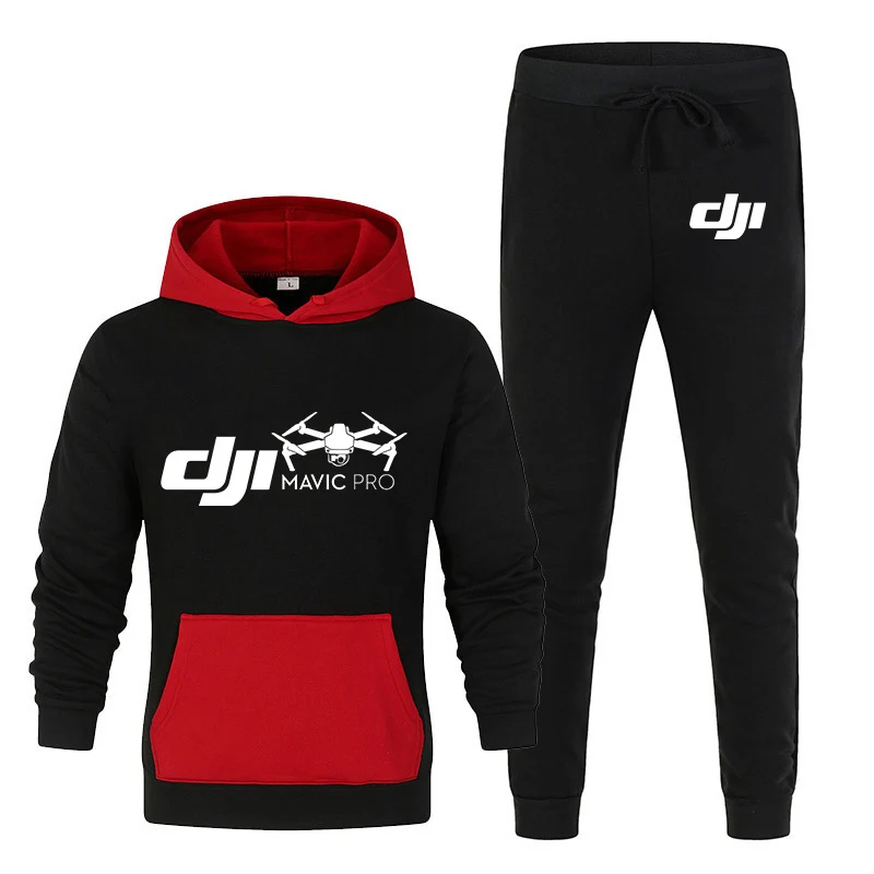 

New Spring Autumn Men's Dji Mavic Pilot Print 2 Pieces Sets Tracksuit Hooded Sweatshirt+pants Pullover Hoodie Sportwear Suit