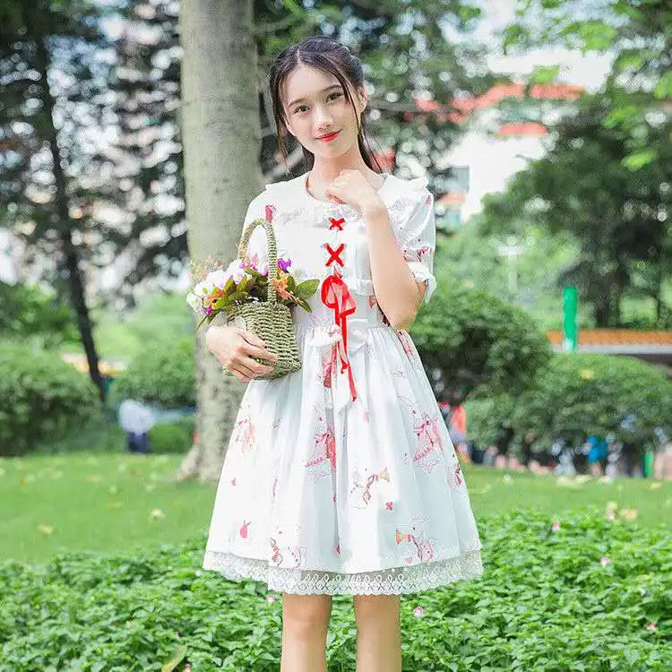 

Women's Dresses Chic Lady Kawaii Floral Cute Strap Dress Female Ins Vintage Harajuku Dress for Women Casual Lolita Gothic Dress