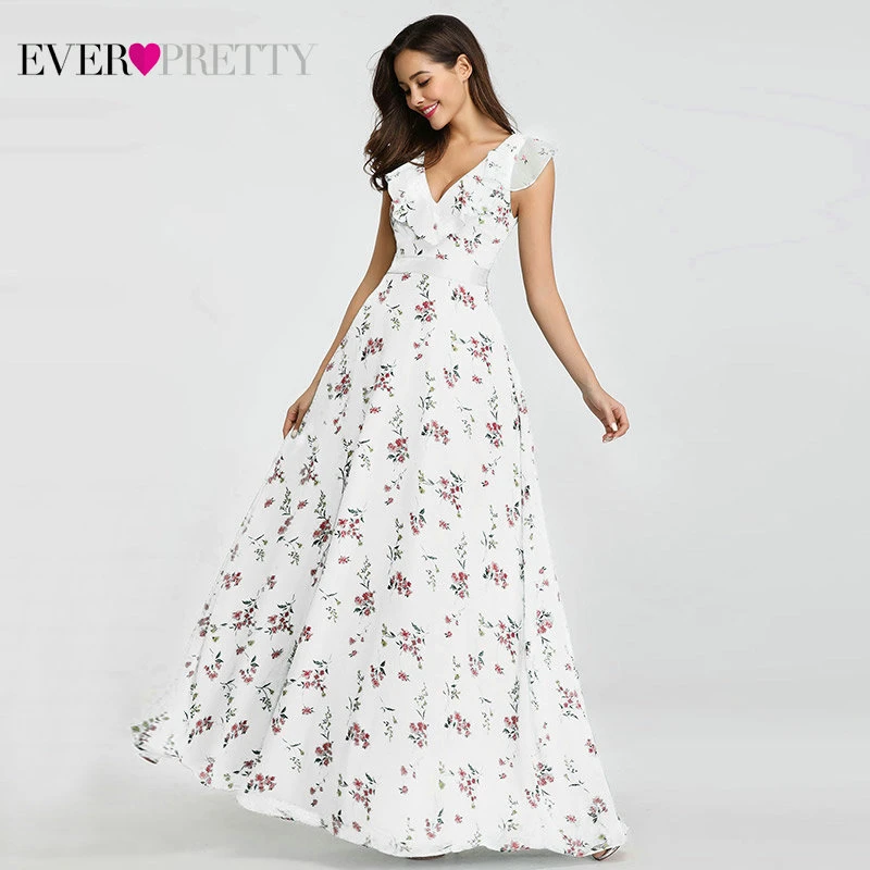 EP07241WH Robe De Soiree Ever красивое пляжное платье EP07242 элегантное ТРАПЕЦИЕВИДНОЕ вечернее платье с цветочным принтом длинное летнее платье в стиле бохо vestido de festa - Цвет: EP07241WH