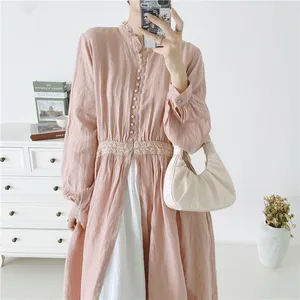 Женская льняная блузка с вышивкой Johnature, длинная, винтажная, с оборками, на пуговицах, свободная, для осени, 2021