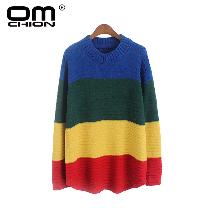Женский Повседневный длинный вязаный свитер OMCHION Радужный пуловер оверсайз с
