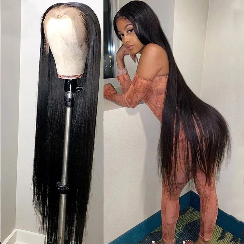 Фото 30 40 дюймов кружевные передние прямые человеческие волосы парики для черных