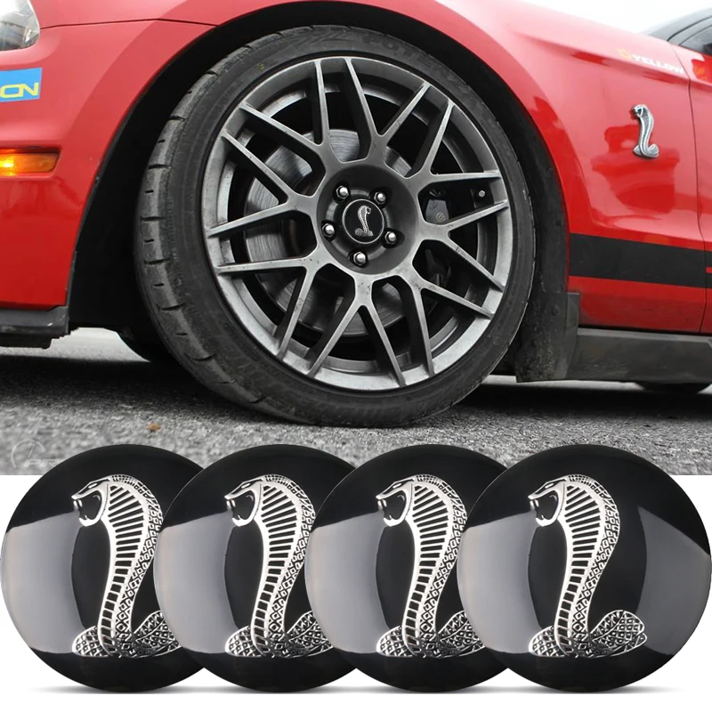 

4pcs 56mm 3D Cobra Snake Car Emblem Tire Wheel Center Hub Cap Badge wheel Decal Sticker for Ford mustang Shelby GT500 GT350