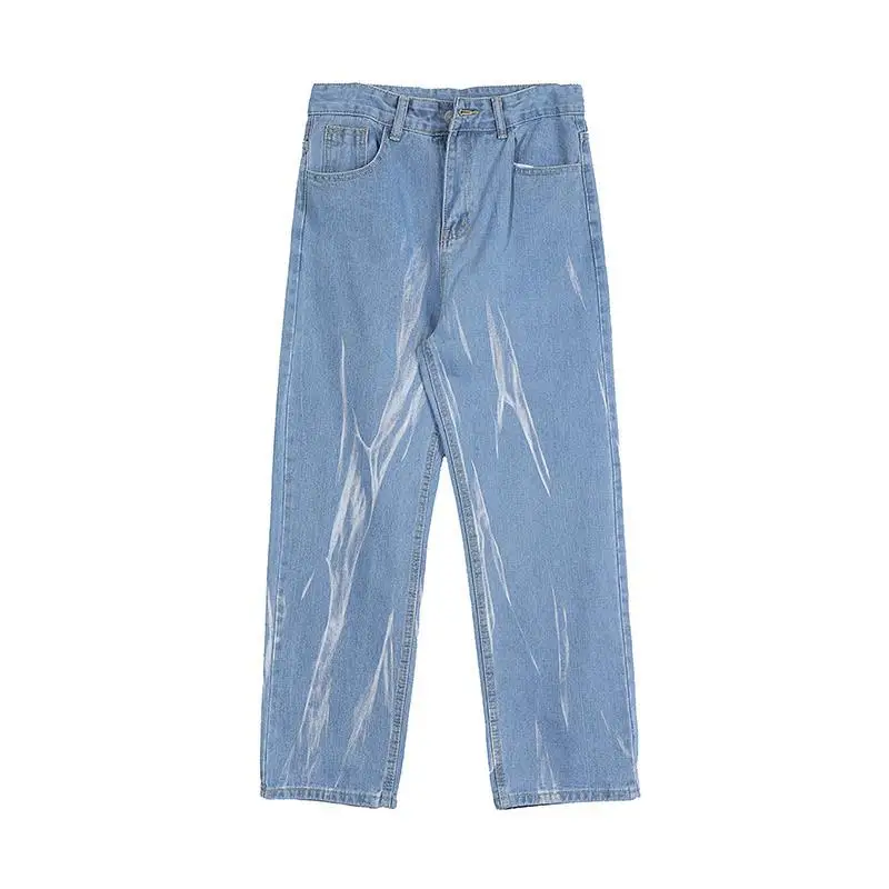 

2021 Streetwear Baggy Jeans Men Retro Patchwork Wide Leg Straight Denim Pants Man Washed Trousers Male Hip Hop Jeans