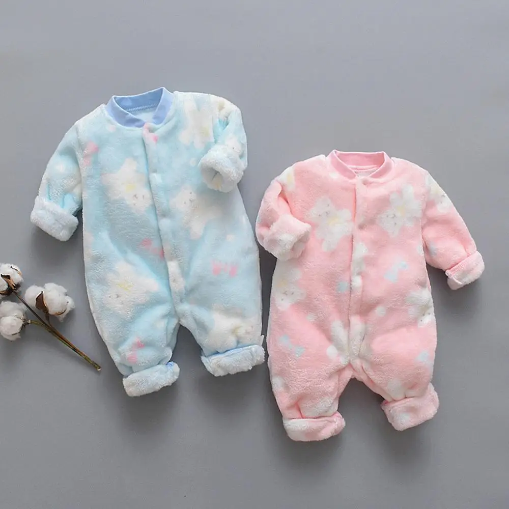 CALOFE Baby Rompers Winter Warm Longsleeve Coral Fleece Newborn Baby Boy Girl Clothes Infant Jumpsuit Animal Overall Pajamas