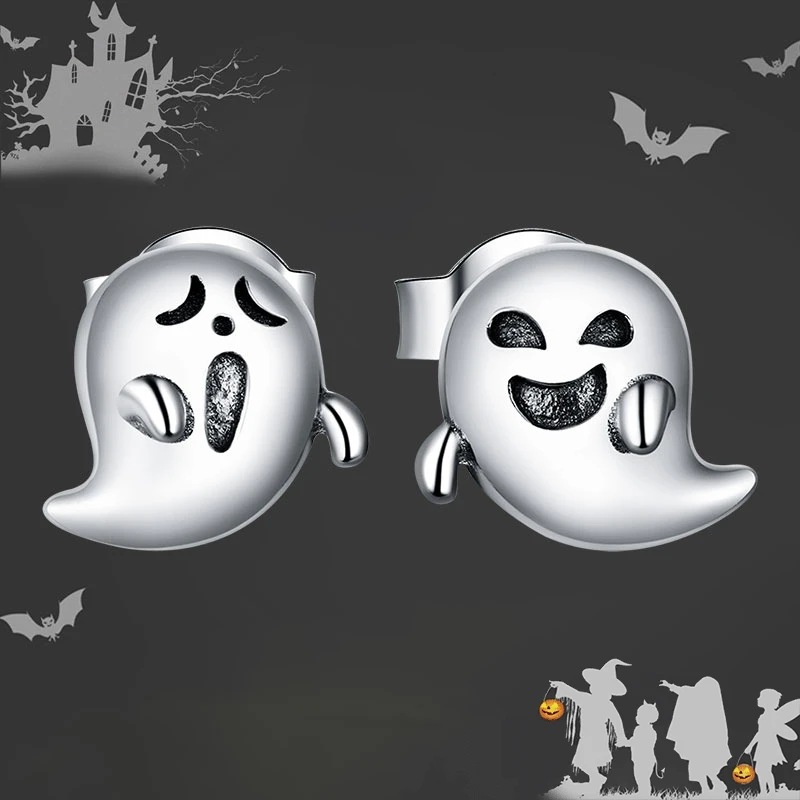 Серебряные серьги-гвоздики bamoer для женщин Ювелирное Украшение с призраком