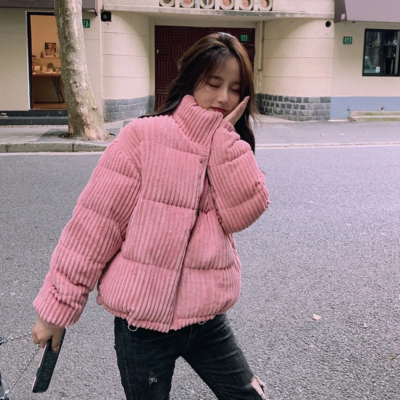 

Soft Korean Loose Down Padded Parks Women Warm Fashion Short Padded Jacket Street Wear Corduroy Bread Jacket Outwear Winter