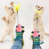2pc cute pet cat toy foot spring catcher set leisurely teaser feather rod cats accessories interactive kitten playing funny toys