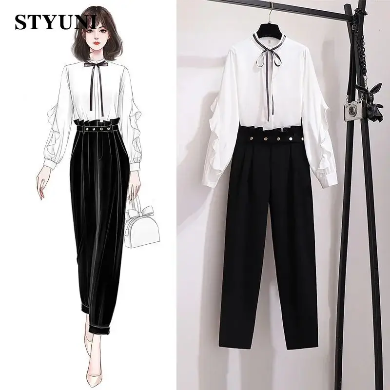 Женский брючный костюм с цветочными бутонами новый стиль весна 2022 корейская мода