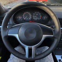car steering wheel cover for bmw e39 e46 325i e53 x5 microfiber leather auto steering wheel wrap black