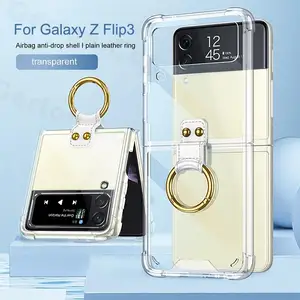 for samsung galaxy z flip 3 case transparent bumper silicone tpu phone cover for samsung z flip 3 z flip3 zflip3 coque with hook free global shipping