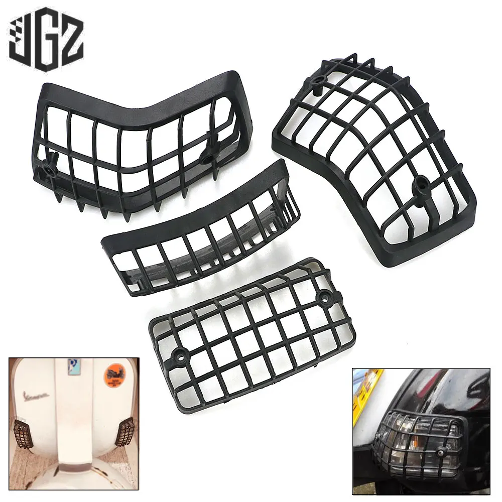 

4pcs Motorcycle Plastic Front Rear Turn Signal Lights Net Protective Lamp Mesh Cover for VESPA PX 80 125 150 200 LML Star Black