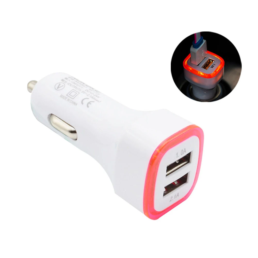 Зарядное устройство (USB адаптер) с подсветкой в автомобильный прикуриватель на 2
