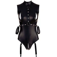 women pu leather bodysuits sleeveless mock neck turtleneck bodysuit with zip black sexy costumes sexy bodysuit
