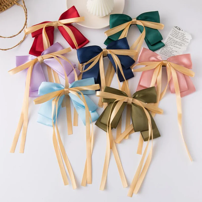 Женские милые элегантные красочные длинные заколки с трехслойным бантом и