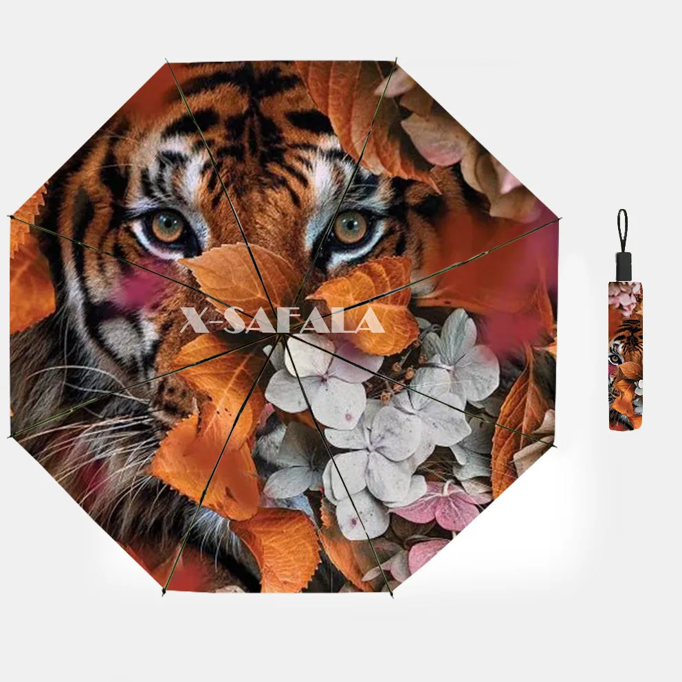 

The King Tiger Rain Gear 3D Print Umbrella Portable Automatic Turn On/Off Three-Folding Rain Sunshade Windproof 12 Ribs-3